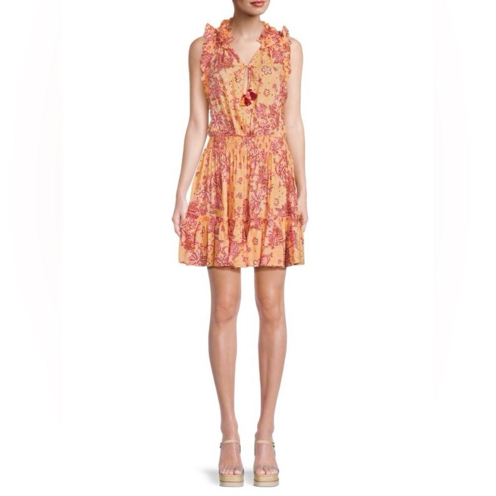 Poupette St. Barth Sleeveless Floral Dress in Pink and Orange